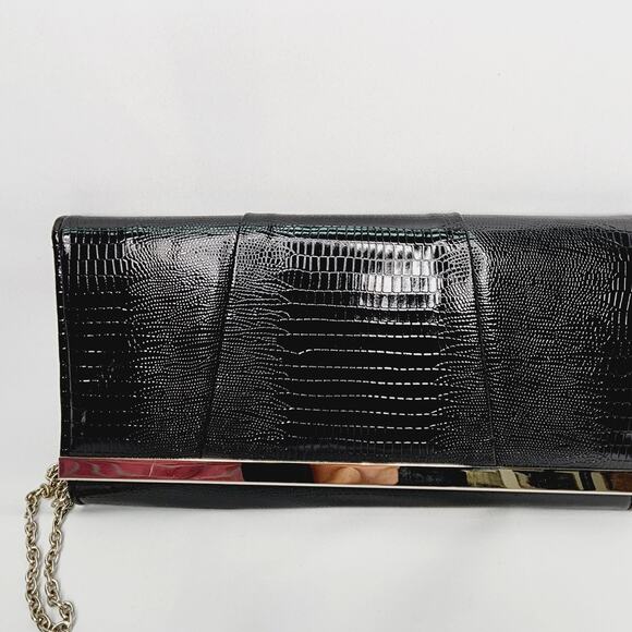 Jessica McClintock Black Small Flap Over Chain Strap  Purse/Clutch - Picture 2 of 13